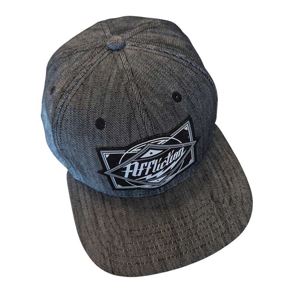 Affliction Snapback Hat Mens OSFM Gray Denim Texture Flat Bill Y2K MMA Hat